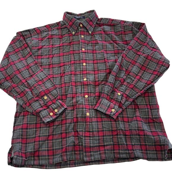 Tommy Hilfiger Shirt Mens X Large Red Grey Flannel Button Down Cotton Vintage - Picture 1 of 7